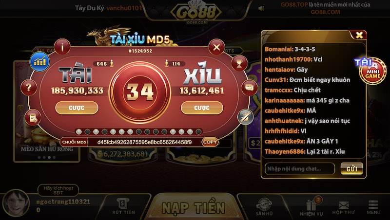 Tài xỉu MD5 Go88: Trò chơi đáng tham gia nhất hiện nay 2 Hướng dẫn cách chơi Tài Xỉu MD5 tại Go88
