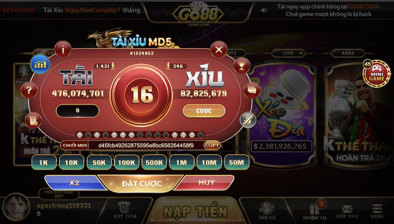 Tài xỉu MD5 Go88: Trò chơi đáng tham gia nhất hiện nay 4 Tính năng đặc biệt chỉ có tại game Tài Xỉu MD5 Go88